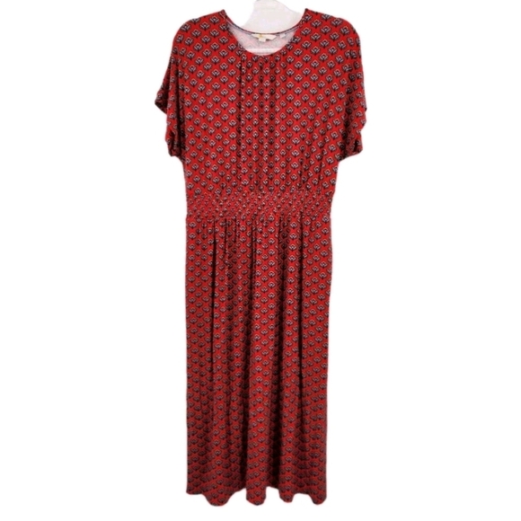 Boden Radish Geo Jersey Midi Dress Elastic Waist Short Sleeve Size 16P Petite - Picture 1 of 9